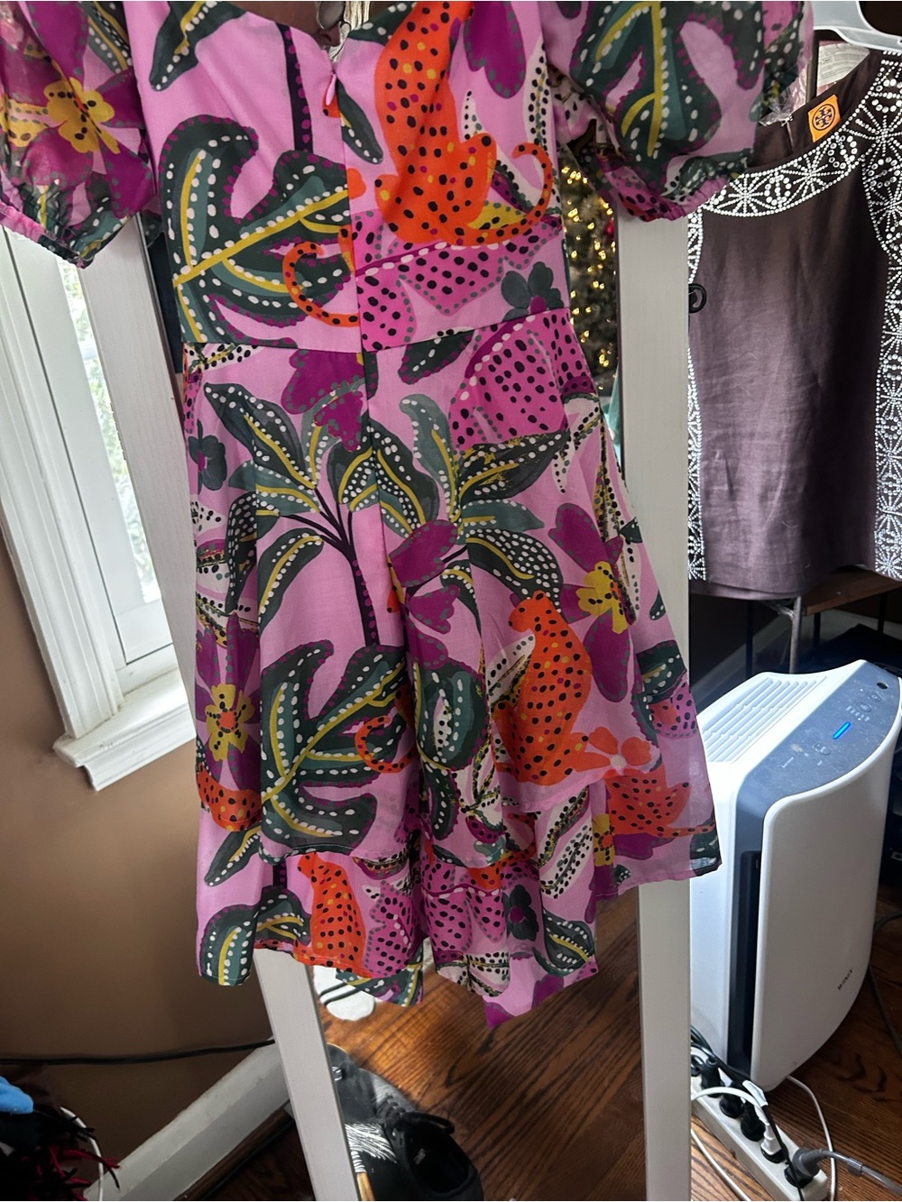 Floral Puff-Sleeve Mini Dress in Pink, L, NWOT - Picture 6 of 6